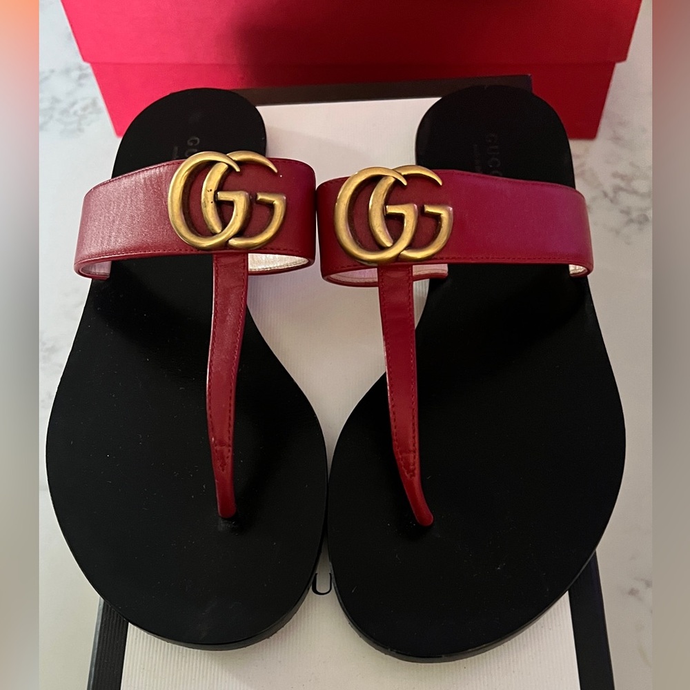 Red Gucci Marmont Sandals size 38.5